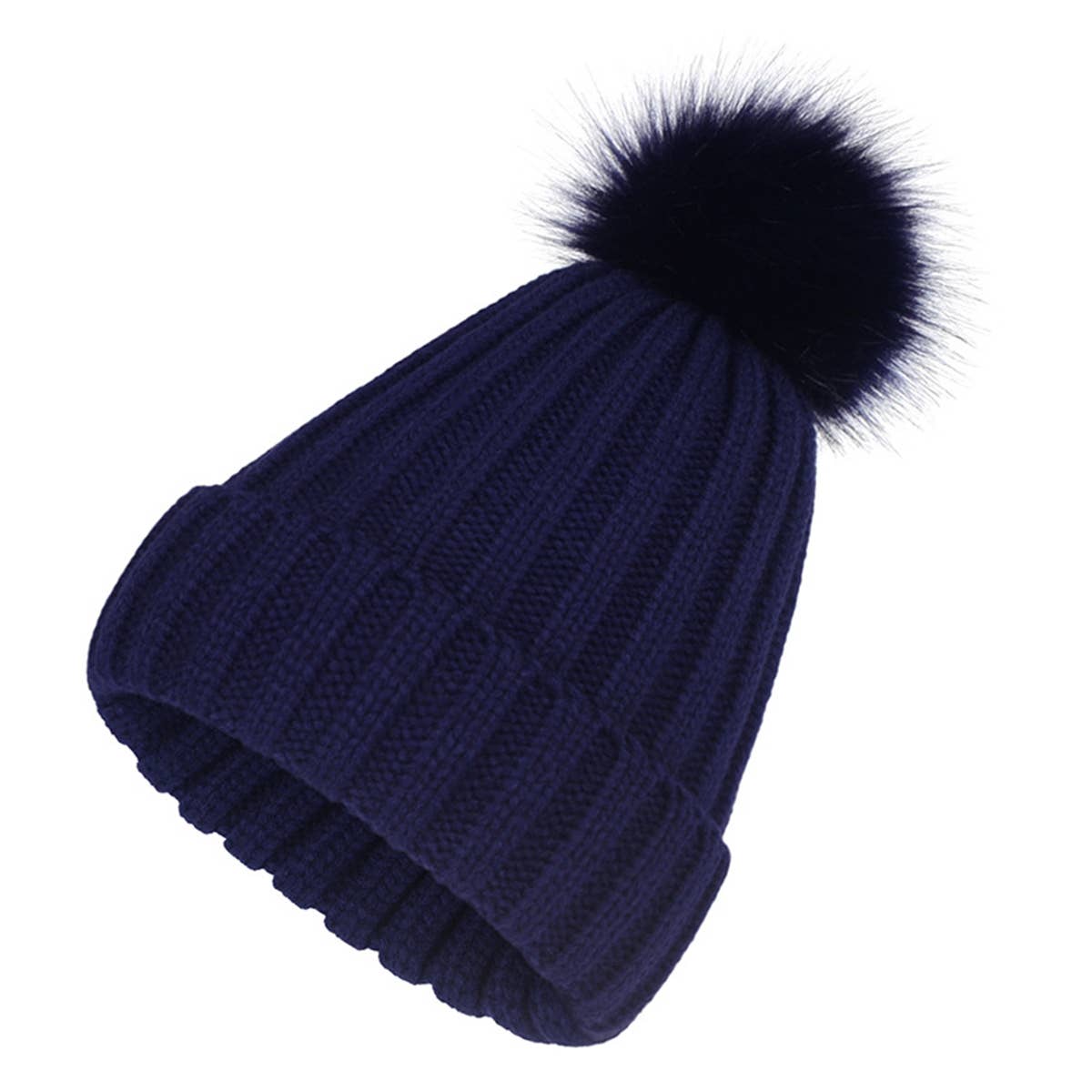 ACCITY FLUFFY BALL SIMPLE BASIC KNIT BEANIE_CWAH331: Black / (OS) 1